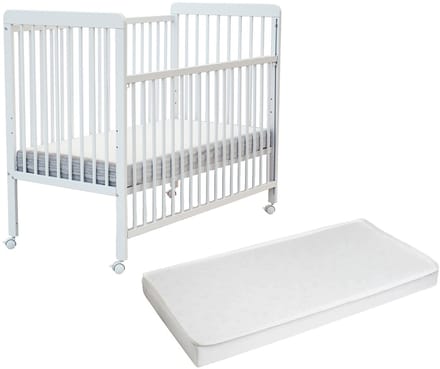 WEBABY - Houten uitschuifbaar babybedje met matras LIVO Wit 60 x 120 cm