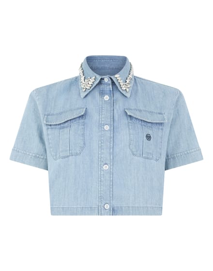 Chambray Cropped Shirt Crystals
