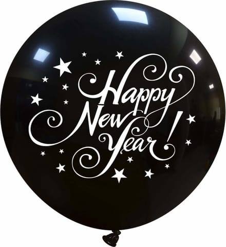 Happy New Year XL ballon zwart, 80 cm