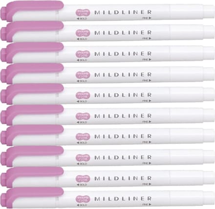Zebra Mildliner Double-Sided Highlighter - Fine / Bold – Mild Magenta Set van 10 + een Luxe Zipperbag - WKT7-MMZ