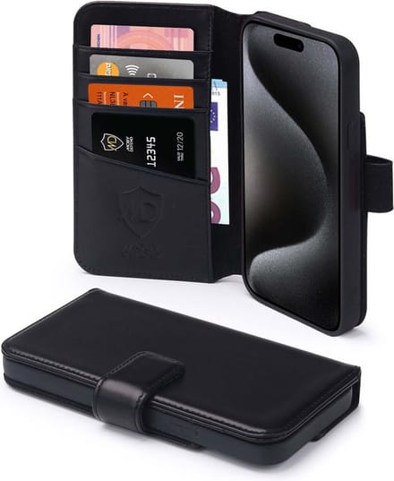 MobyDefend Hoesje - Geschikt voor iPhone 15 Pro - Luxe Leren Wallet Bookcase - Zwart