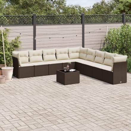 vidaXL - 10-delige - Loungeset - met - kussens - poly - rattan - bruin