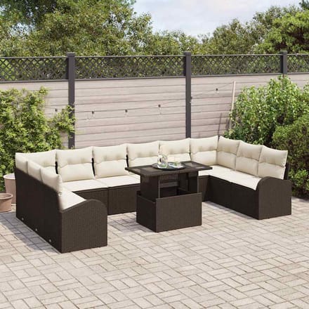 vidaXL - Tuinbank - Set - 11 - st - Bruin - en - Crème - poly - rattan