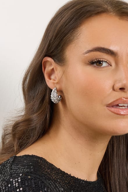 Yours 3Pack Zilverkleurige Diamanten Gepolijste Set Hoepeloorbellensize One Size
