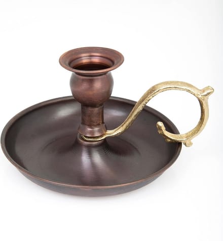 Koperen Kandelaar - Kaarsenhouder Rustiek - Sfeervol Interieur - Handgemaakt Ontwerp - 14 cm Hoog - Oxide