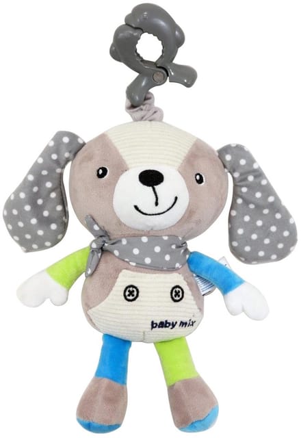 Baby Mix pluchen hond met speeldoos en clip 25cm - Knuffel