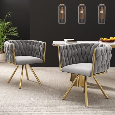 Sweiko Eetkamerstoelen - Set van 2 - Fluweel - Draaistoel - Grijs + Goud
