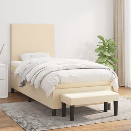 vidaXL - Boxspring - met - matras - stof - crèmekleurig - 90x200 - cm