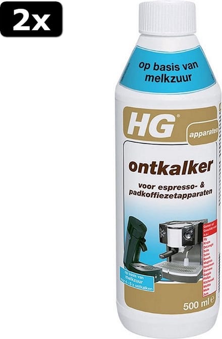 2x HG Ontkalker Espresso- & Koffiepadmachines Melkzuur 0,5L
