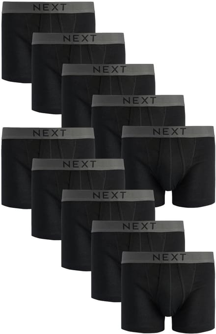 Next - Heren - Verpakking van 10 - A-frontboxershorts van 100% zuiver katoen - Zwart