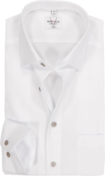 MARVELIS modern fit overhemd - mouwlengte 7 - structuur - wit - Strijkvrij - Boordmaat: 40 (EU maat: M)