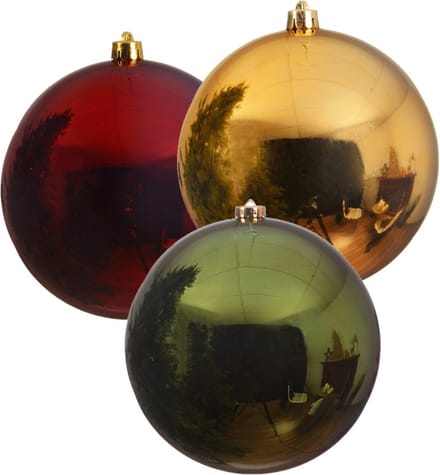 Decoris Grote kerstballen - D20 cm - kunststof - groen - goud - rood - Kerstversiering