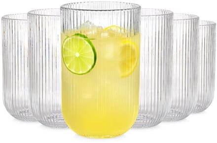 Vilde Serie - Longdrinkglas - 400ml - Set van 6 - Vaatwasserbestendig - Geriﬂeerd Glas
