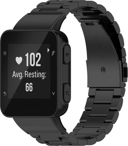 By Qubix - Stalen schakelband - Zwart - Geschikt voor Garmin Forerunner 35 / 30
