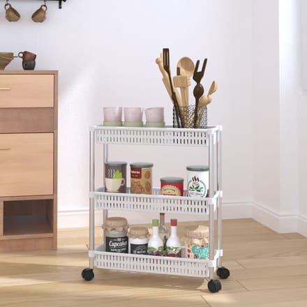 vidaXL - Opbergtrolley - 3 - laags - aluminium - zilverkleurig - en - wit