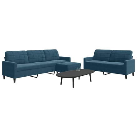 vidaXL - 3-delige - Loungeset - met - kussens - fluweel - blauw