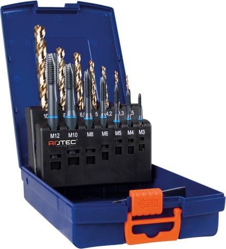 Rotec 7+7 dlg. set machinetappen '331' en spiraalboren '110' / M3-M12