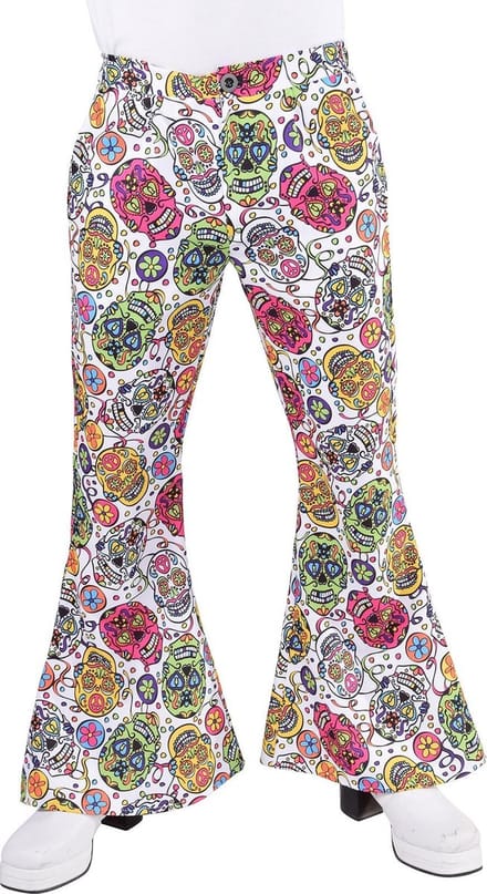 Magic Design Hippiebroek Doodskop Heren Polyester Wit Maat M