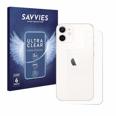 Savvies - Screenprotector voor Apple iPhone 12 mini (Achterkant) - Folie Beschermfolie transparant 6 Stuks
