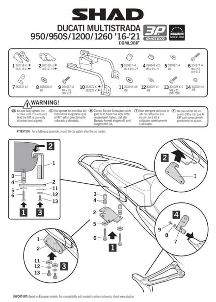Support valise latérale 3P System Shad pour moto Ducati 1200 Multistrada Neuf