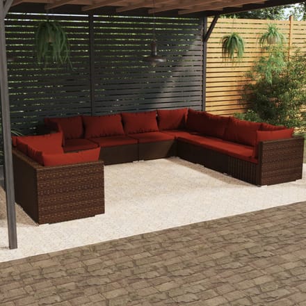vidaXL - 9-delige - Loungeset - met - kussens - poly - rattan - bruin