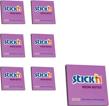 Stick'n Sticky Notes - 6-pack - 76x76mm - Neon Paars - 100 Memoblaadjes per blok