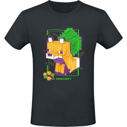 Minecraft - Gaming T-shirt - Drawn Fox - S tot XXL - zwart