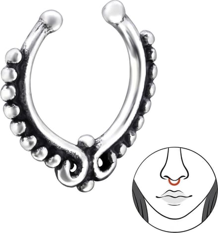 Amanto Neusclips Frankje B - 925 Zilver Geoxideerd - Bali - ∅10mm