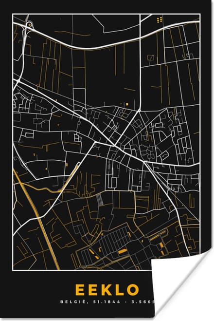 Poster Plattegrond - Goud - Kaart - Eeklo - Stadskaart - 60x90 cm
