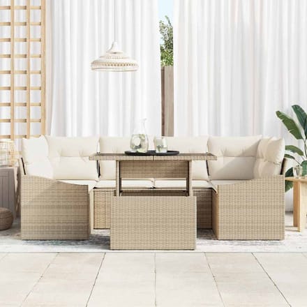 vidaXL - Tuinbank - Set - 7 - st - Beige - en - Crème - poly - rattan