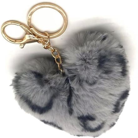 Sleutelhanger Fluffy Hart - Panterprint - 9 cm - Grijs