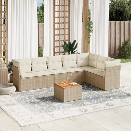 vidaXL - 8-delige - Loungeset - met - kussens - poly - rattan - beige