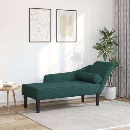 vidaXL - Chaise - longue - met - kussens - stof - donkergroen