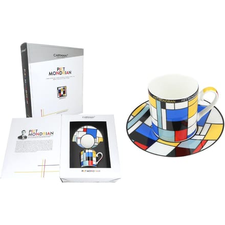 Merkloos Kop en schotel set - Abstracte kunst, 250ml, Porselein