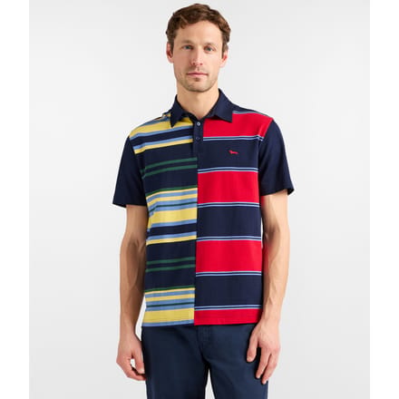 polo patchwork strips man blauw