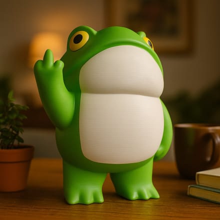 AnimalsAttitude – Middelgrote Kikker Figurine met Middelvinger – 3D-geprint PLA Beeldje – Striking Display Decor