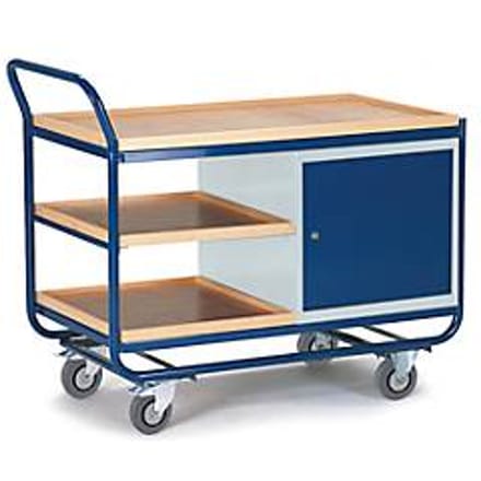 Montagewagen met 3 etages en stalen kast, met rem