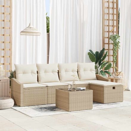 vidaXL Bankstel met kussen 5 pcs poly rattan