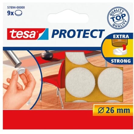 Tesa meubelvilt - 9x - wit - 2,6 cm - rond - viltjes voor meubels - Vloerbescherming - Beschermvilt - Meubelvilt - Viltglijders - Anti-kras vilt