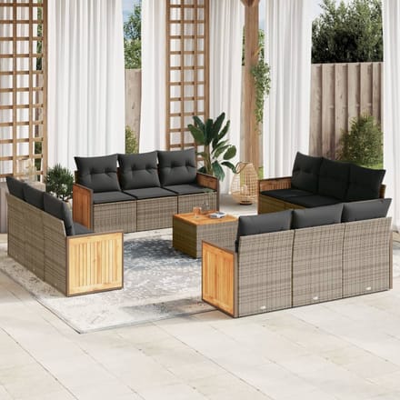 vidaXL - 13-delige - Loungeset - met - kussens - poly - rattan - grijs