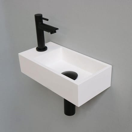 Fonteinset INK Versus Rechthoek Links 36x18x9cm Polystone Mat Wit Toiletkraan Sifon Plug Mat Zwart