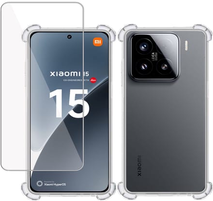 TechNow Hoesje + Screenprotector geschikt voor Xiaomi 15 Hoesje Screenprotector - Tempered Glass - Extreme Shock Case Transparant