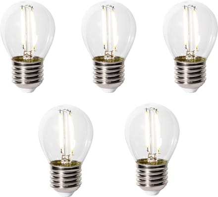 LUEDD Set van 5 E27 dimbare LED lampen P45 helder glas 3W 250 lm 3000K