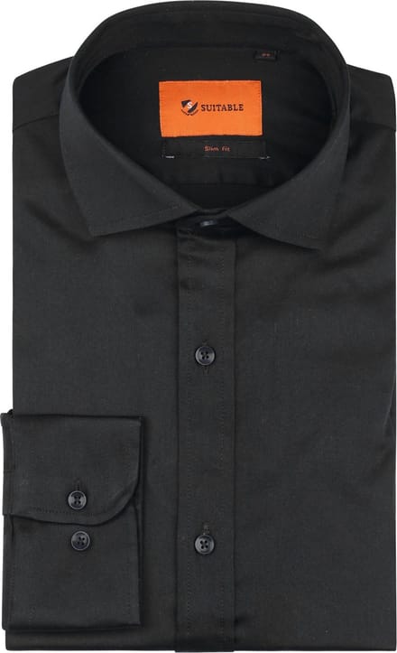Suitable Satin Overhemd Zwart - Maat 40 - Heren - Overhemden Formeel