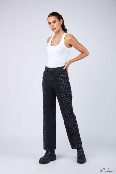 Broek Toxik3 met hoge taille recht model zwart