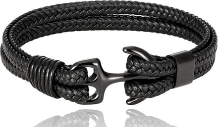 Leren armband met anker sluiting zwart heren dames Galeara design 220mm
