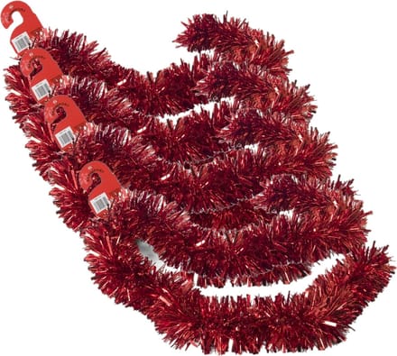 Kerstslingers - 4x stuks - glitter rood - folie - 180 x 12 cm - extra brede slinger/kerstboom versiering
