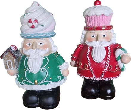 Viv! Christmas Kerstbeeld - Snoepgoed Kerst Notenkraker met Dessert Hoed - set van 2 - rood groen - 21cm