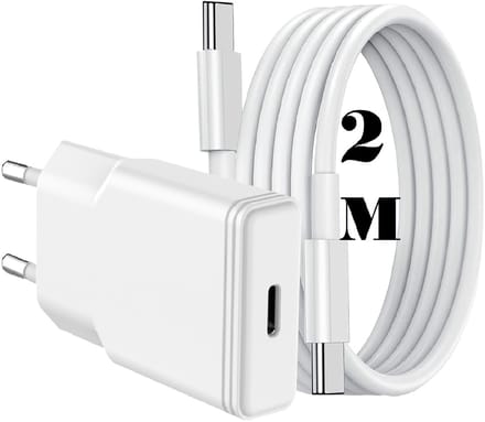 USB C Adapter 20W snellader met (2m) USB C naar USB C kabel Geschikt voor o.a. telefoon en tablet - Wit