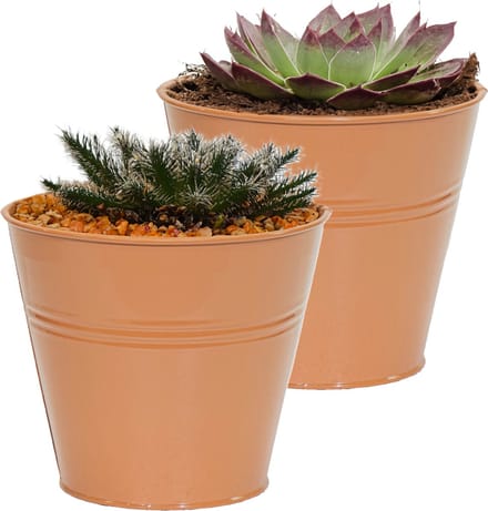 Mega Collections plantenpot/bloempot Bob - 2x - zink - terra - D11 X H10 cm